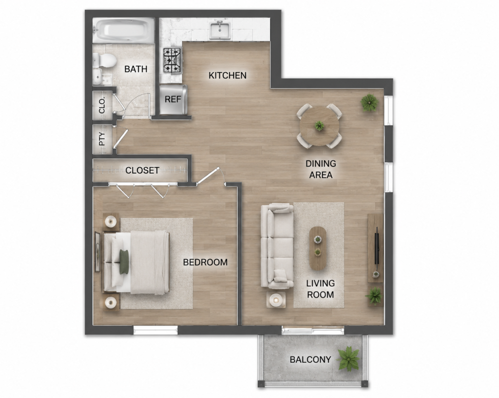 One Bedroom Upgraded Open Layout